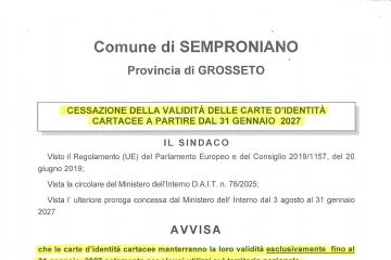 Avviso cessazione validità CARTE di IDENTITA' CARTACEE dal 31 Gennaio 2027